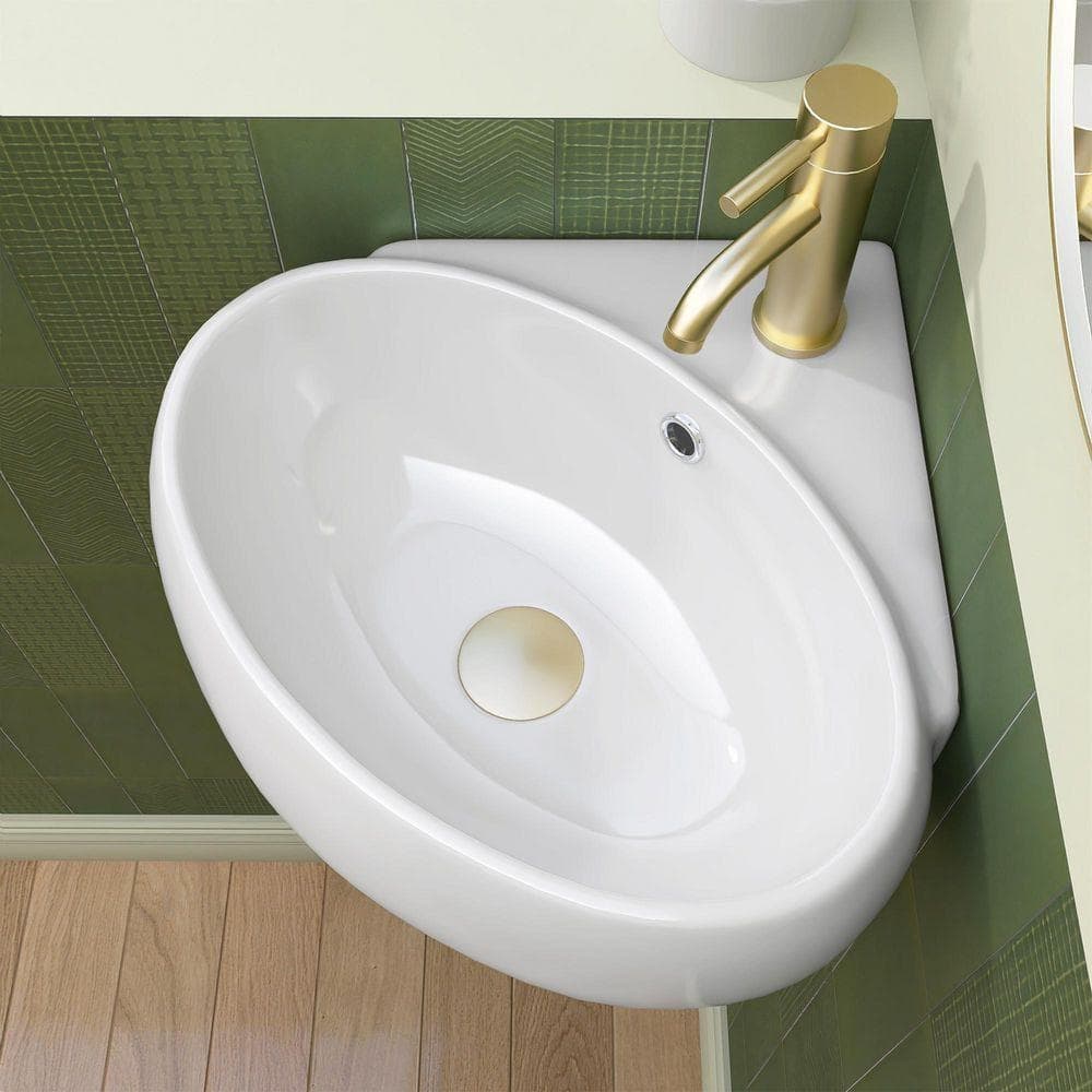 NTQ 14 x 15 x 5.9 in. Ceramic Wall-Mounted Bathroom Mini Vessel Sink with Single Wall Hung Center Faucet Hole in White (1)