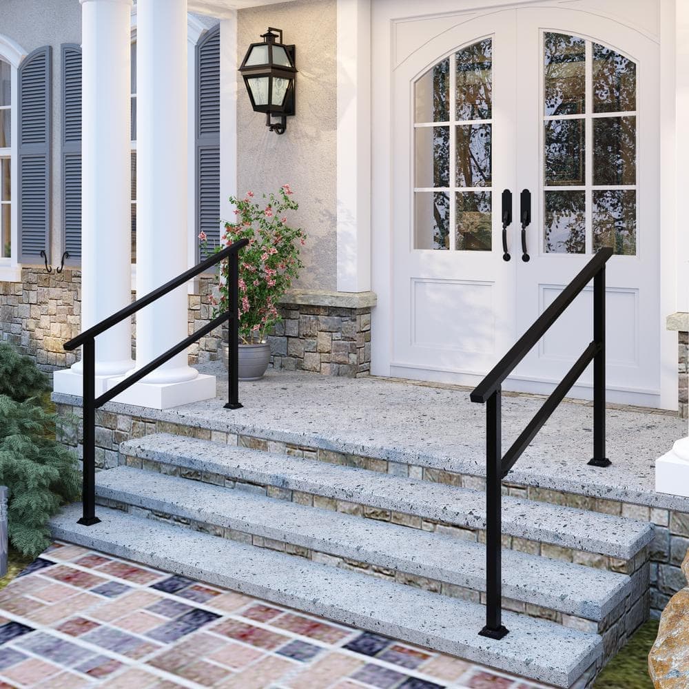 FUFU&GAGA 36 in. H x 4.5 ft. W Black Iron Rail Kit Handrails Outdoor Adjustable Exterior Stair Railing Fit 3 or 4 Steps (2-Pack) (1)