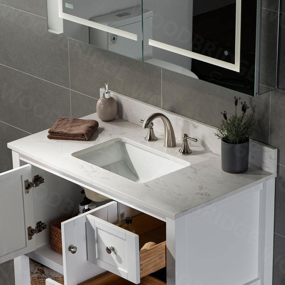 WOODBRIDGE Maldon 37in. W 22in. D Single Basin Carrara Marble Vanity Top Carrara White with White Vitreous China Basin