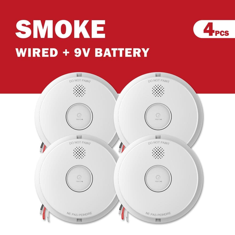 Innolink Hardwired Interconnected Smoke Detector, AC Smoke Alarm with DC 9V Backup Battery, ETL-9th Listed Fire Alarm, 4 Packs