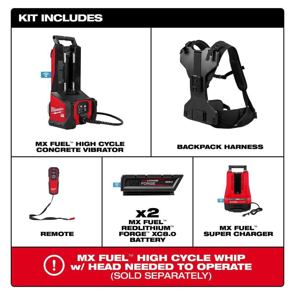 Milwaukee MX FUEL High Cycle Concrete Vibrator Kit with (2) FORGE XC 8.0 Batteries and (2) MX FUEL Super Chargers (2)