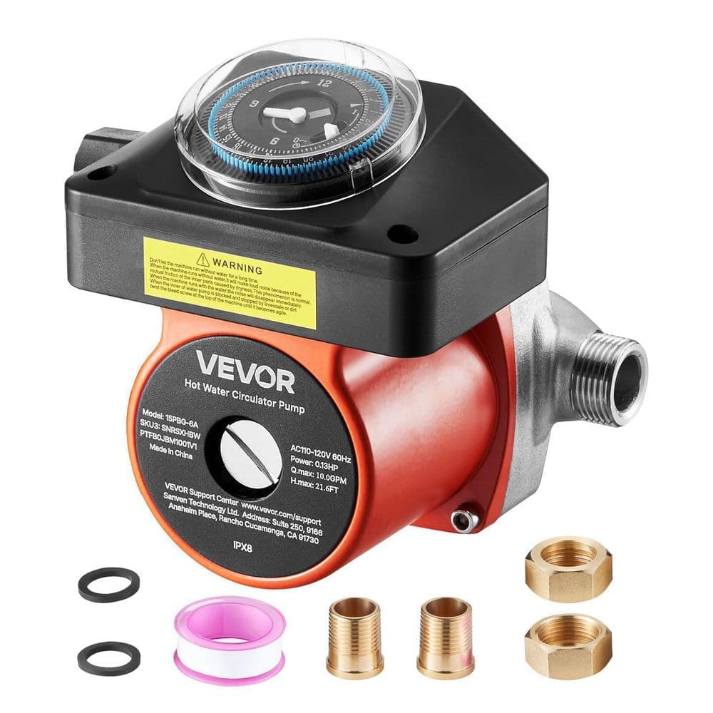 VEVOR Hot Water Recirculating Pump, with Timer, 10 GPM Instant Recirculation Pump Kit, Circulation Circulator System, 0.13 HP