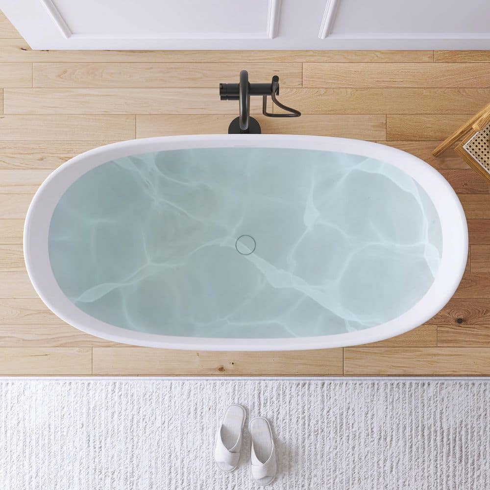 MEDUNJESS Cyrena 55 in. x 27.5 in. Stone Resin Solid Surface Flatbottom Freestanding Soaking Bathtub in White (3)