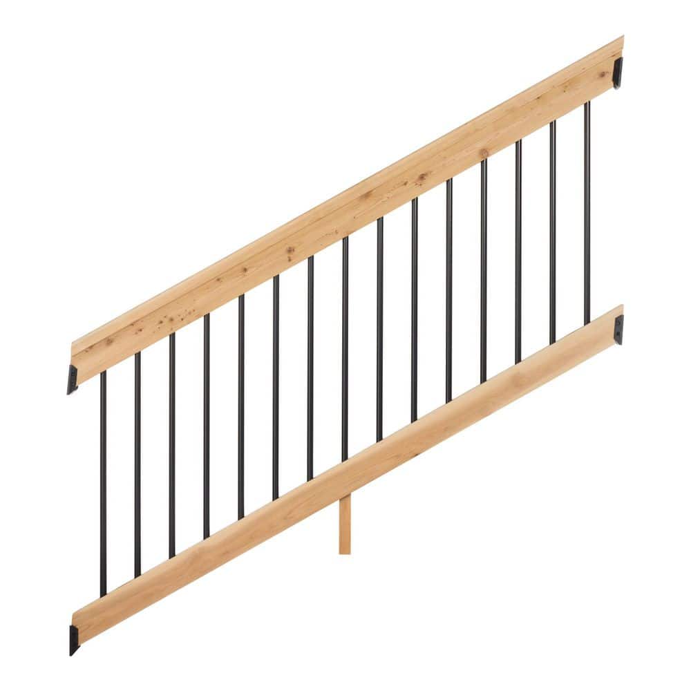 ProWood 3 ft. x 6 ft. x Western Red Cedar Capped Wood Deck Stair Railing Kit with Black Aluminum Round Balusters (1)