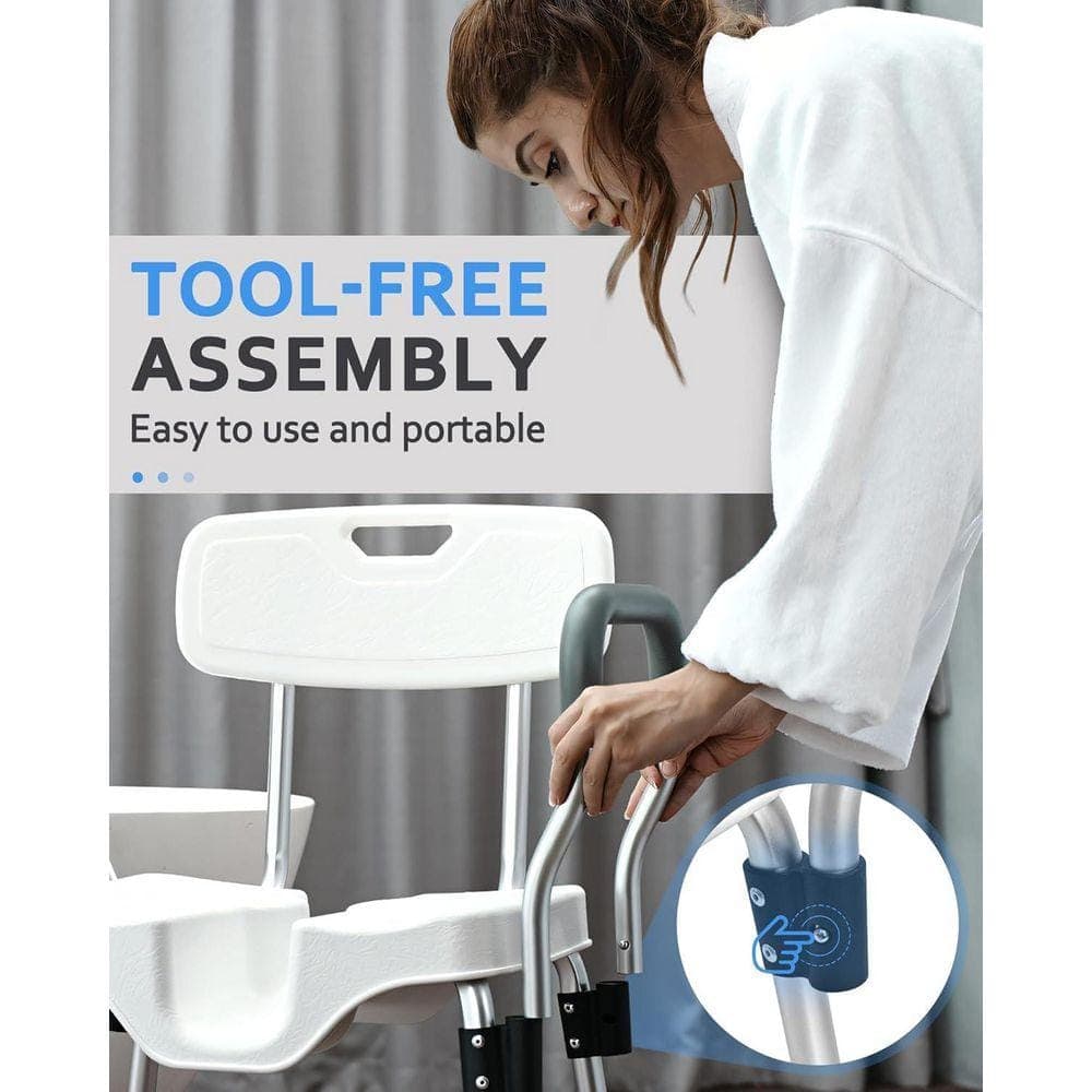 JFVKAF 20 in. Freestanding Portable Shower Chair with Backrest and Padded Armrests for Elderly/Disabled-Comfortable in White (3)