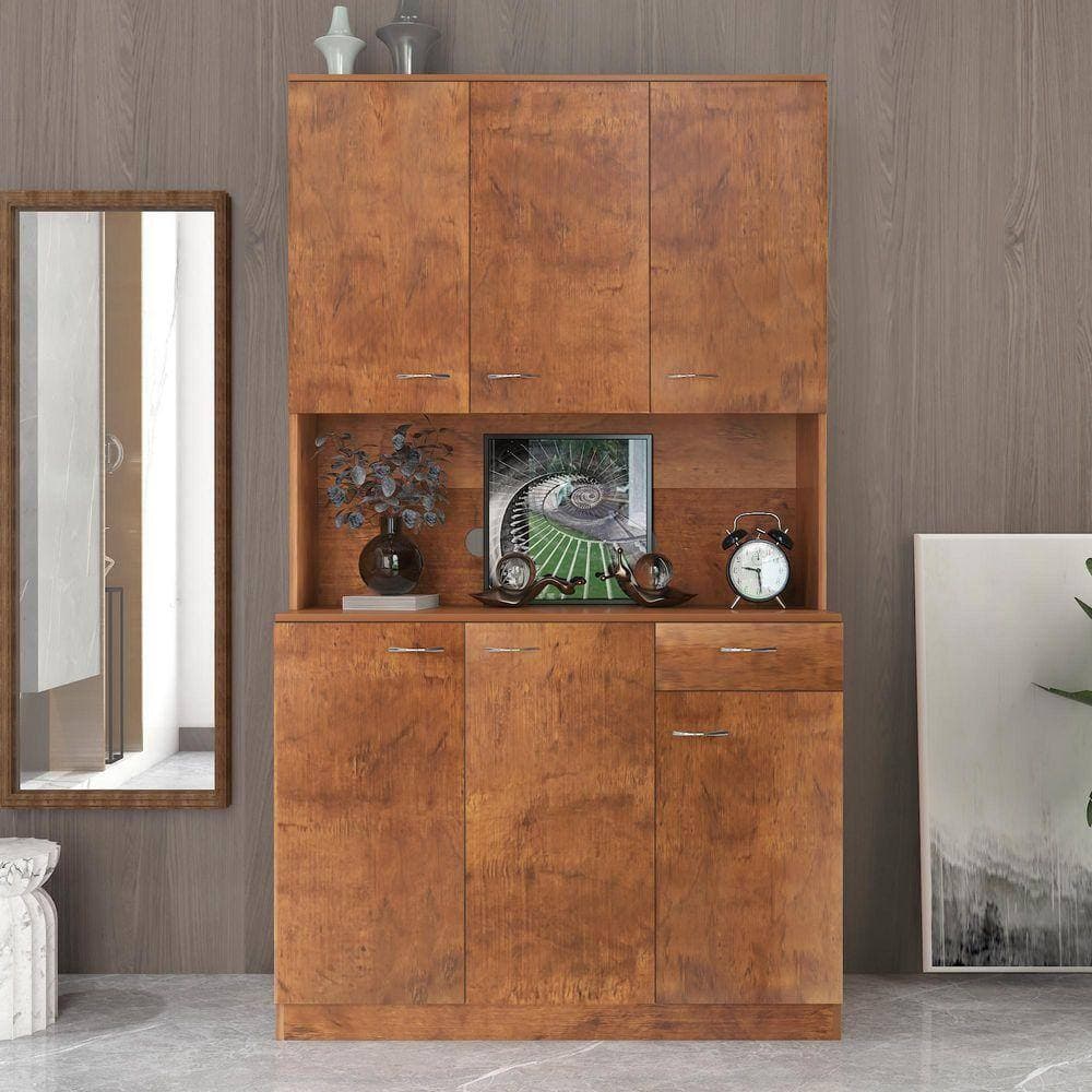 XUJMK 39 in. W x 15 in. D x 71 in. H Black Linen Cabinet, 71 in. Tall Wardrobe and Kitchen Cabinet 6-Doors and 1-Open Shelves (3)