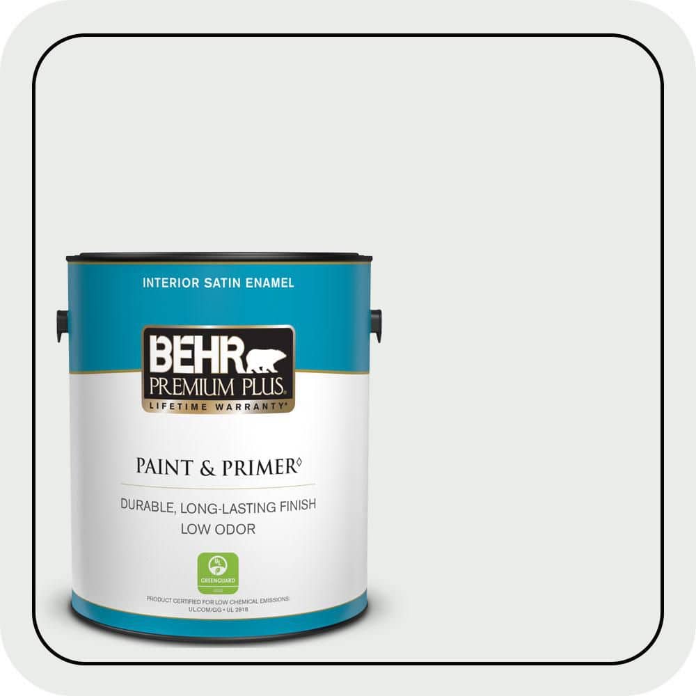 BEHR PREMIUM PLUS 1 gal. #W-F-510 Silver Sky Satin Enamel Low Odor Interior Paint & Primer
