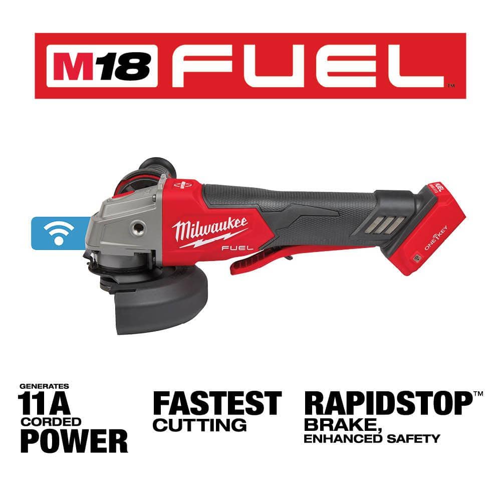 Milwaukee M18 FUEL 18V Lith-Ion Brushless Cordless 4-1/2 in. /5 in. Braking Grinder w/ Switch & 0 Ah Battery (2)