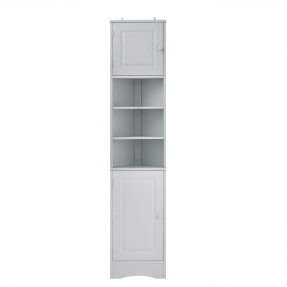 Sarlai 14 x 9 x 67 in. Grey Corner Cabinet Tall Bathroom Storage Cabinet with 2-Doors and Adjustable Shelves (1)