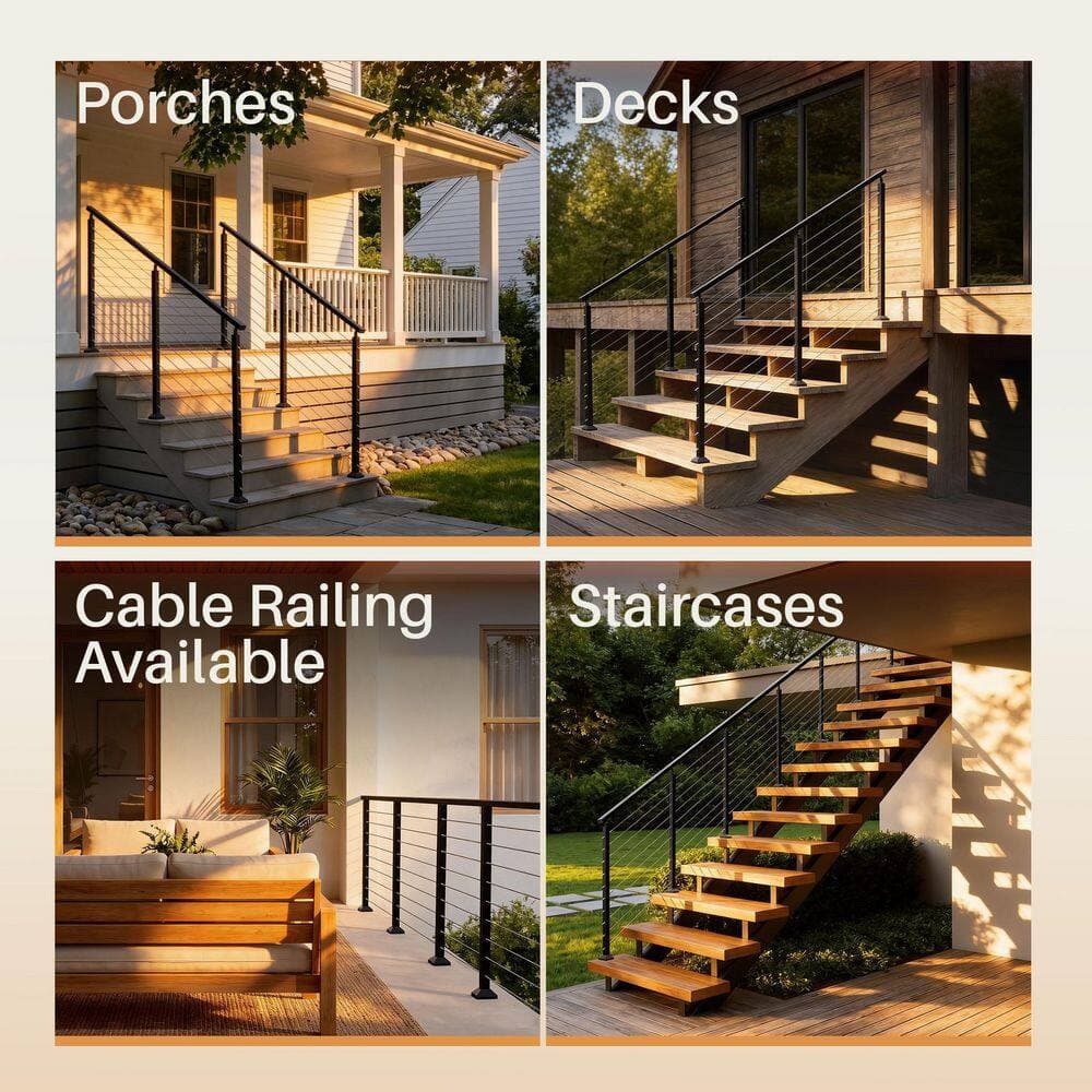 ALEKO 4-Pack Black Steel Stair Cable Railing Kit- 6 ft. x 3 ft. Sections, 24 ft. Total (3)
