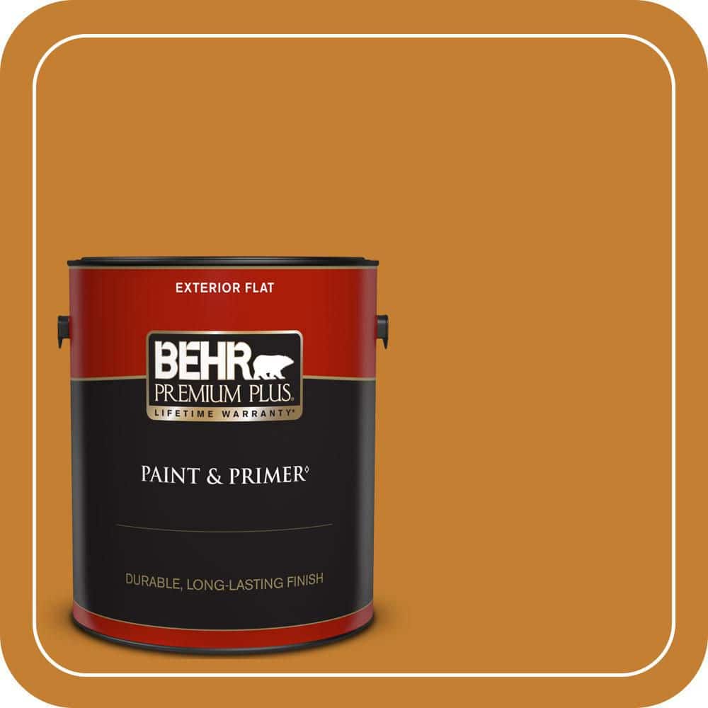 BEHR PREMIUM PLUS 1 gal. #S-H-290 Exotic Honey Flat Exterior Paint & Primer