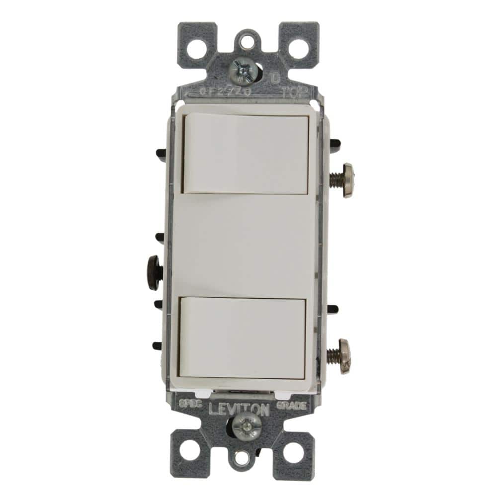 Leviton 15 Amp Commercial Grade Combination Two Single Pole Grounding Rocker Switches, White 1754-2W (1)