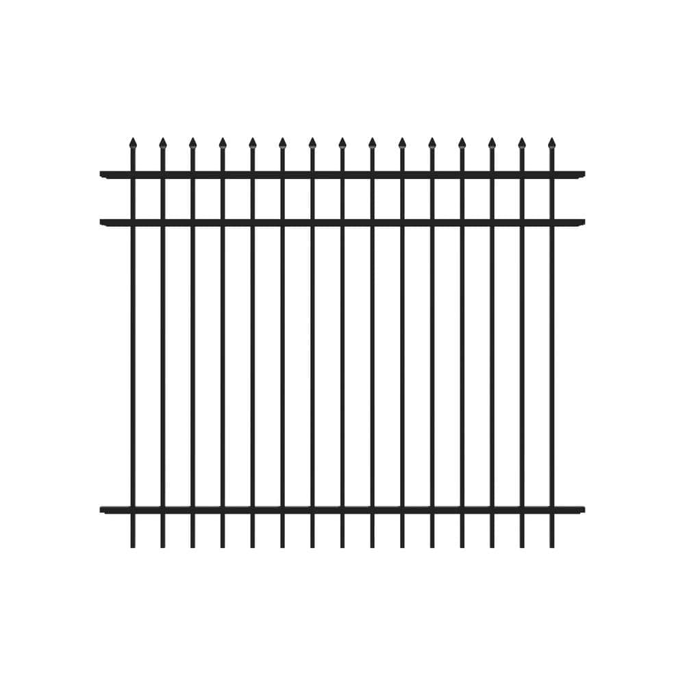 FORTRESS Athens 5-ft H x 6-ft W Gloss Black Aluminum Pressed Spear Design Fence Panel
