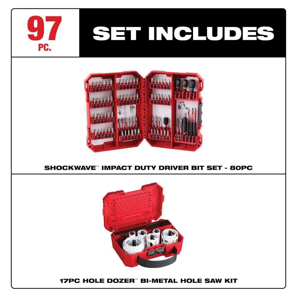 Milwaukee SHOCKWAVE Impact-Duty Alloy Steel Screw Driver Bit Set with Hole Dozer General Purpose Bi-Metal Hole Saw Set (97-Piece) (3)