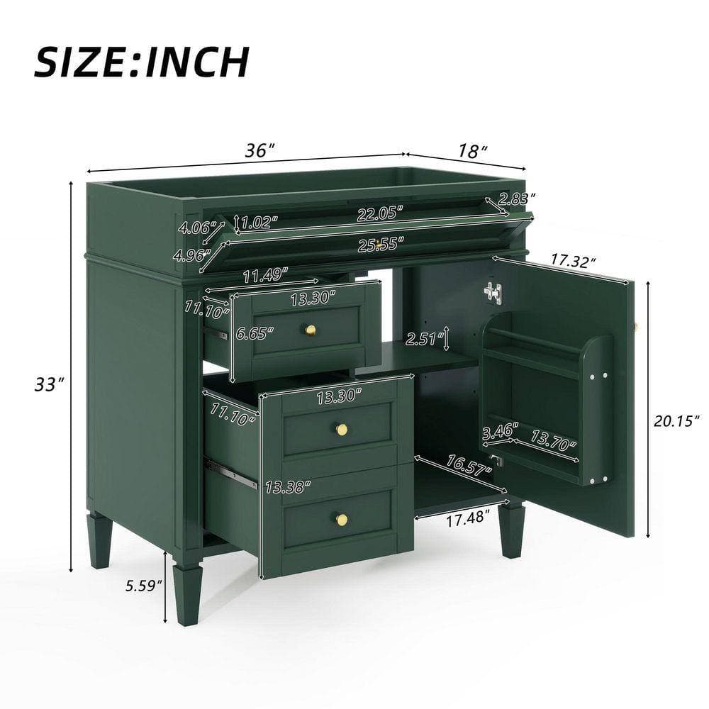 Unbranded 18.00 in. Modern Bath Vanity Cabinet without Top Sink-with 2 Drawers &Tip-out Drawer in Green (3)