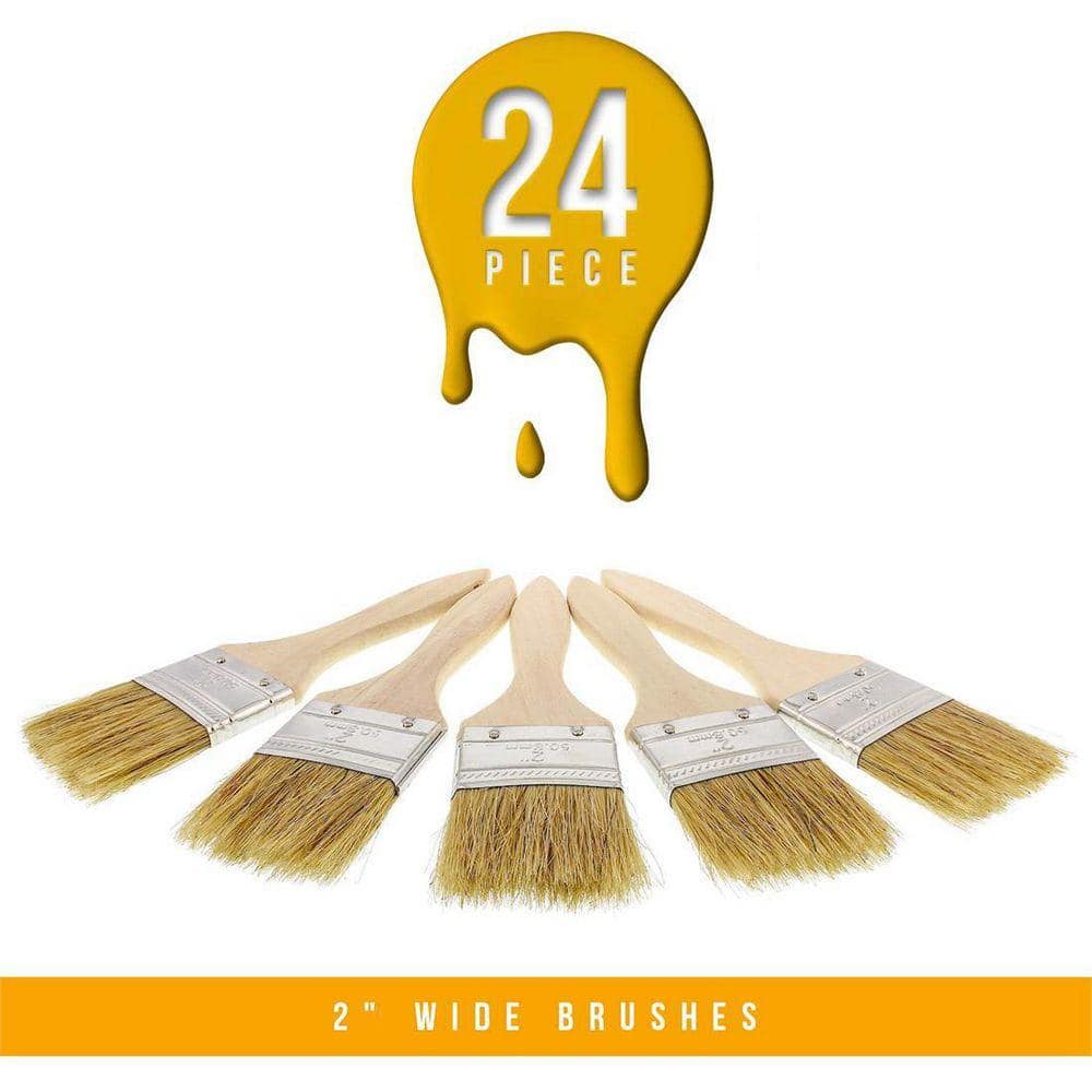 Dracelo 2 in. Flat Paint Brush Set with Wood Handle (24-Pack) (3)