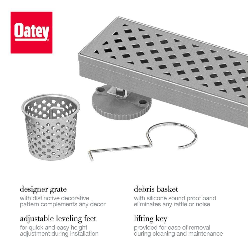 Oatey Designline Linear Shower Drain 24 in. x 3 in. Trellis Pattern Stainless Steel Decorative Drain Cover (3)