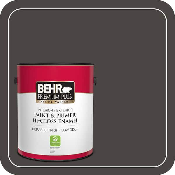 BEHR PREMIUM PLUS 1 gal. #T16-01 Black Pearl Hi-Gloss Enamel Interior/Exterior Paint & Primer (2)