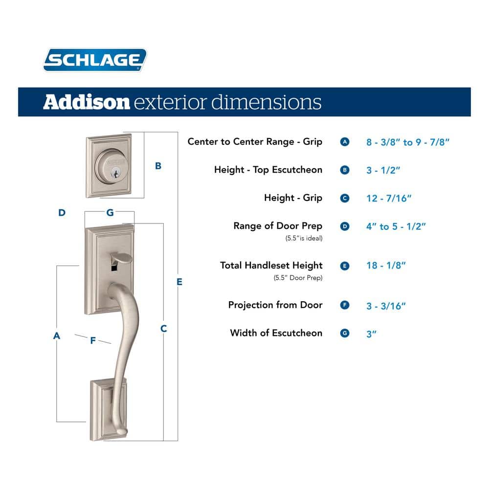 Schlage Addison Satin Nickel Single Cylinder Door Handleset with Accent Handle (2)