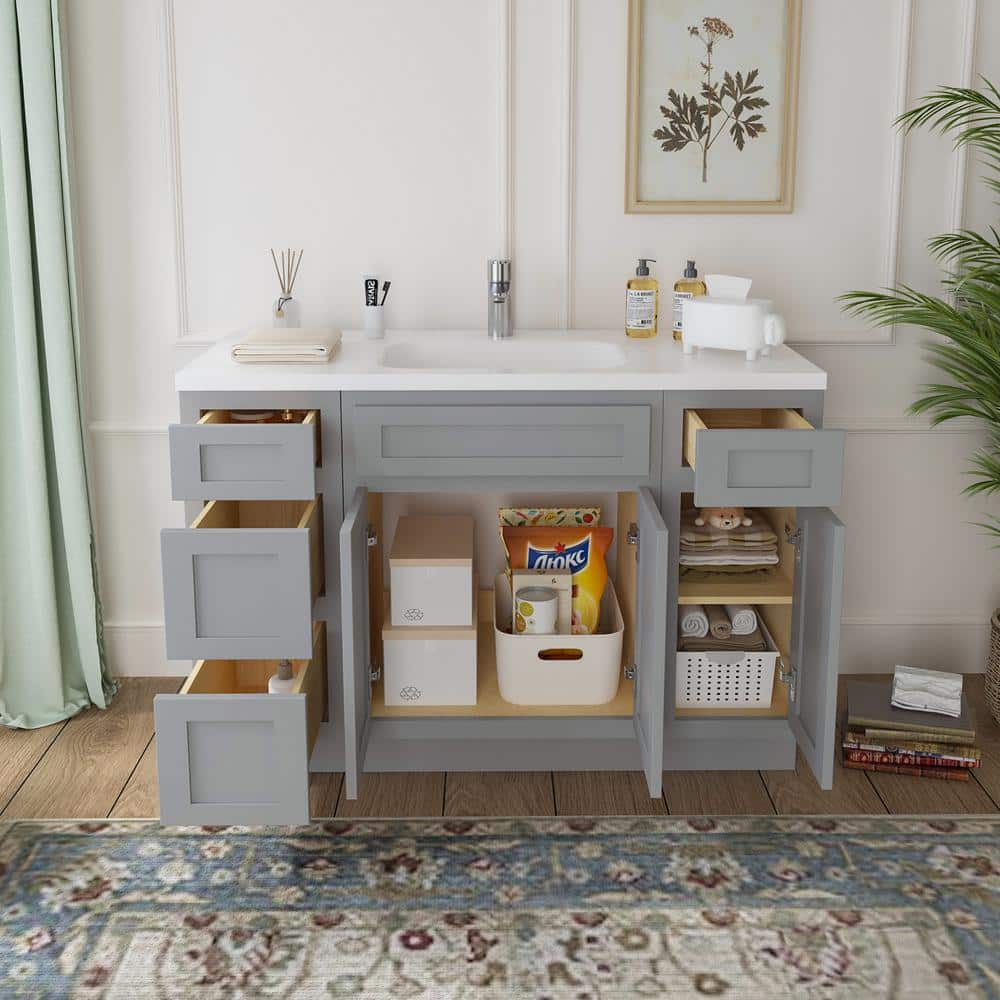 Vanity Art Montclair 48 in. 3-Door and 4-Drawer Freestanding Shaker Bathroom Vanity Cabinet (No Top) in Gray - Unassembled (3)