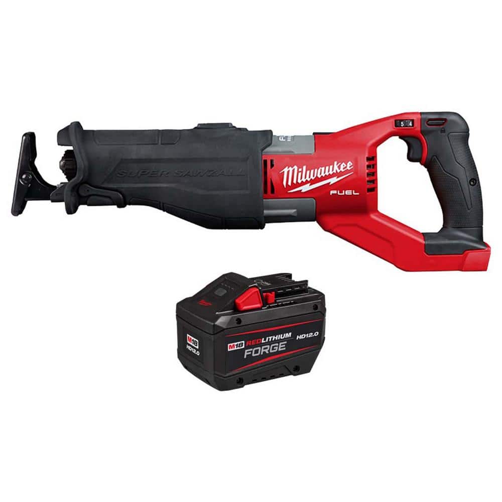 Milwaukee M18 FUEL 18V Lith-Ion Brushless Cordless Super SAWZALL Reciprocating Saw with M18 REDLITHIUM FORGE HD 12.0 Ah Battery (1)