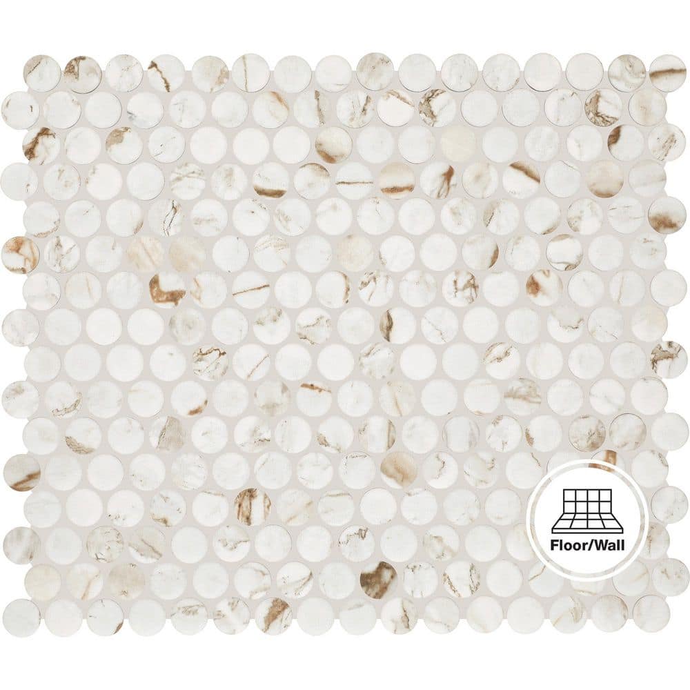 Daltile Kesler Marble Avorio 11 in. x 13 in. Matte Ceramic Penny Round Mosaic Tile (1.06 sq. ft. /Each)