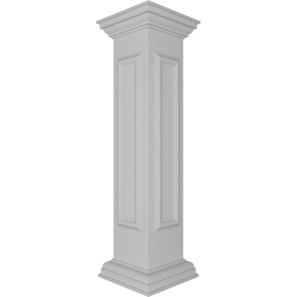 Ekena Millwork Corner 40 in. x 8 in. White Box Newel Post with Panel, Peaked Capital and Base Trim (Installation Kit Included) (2)