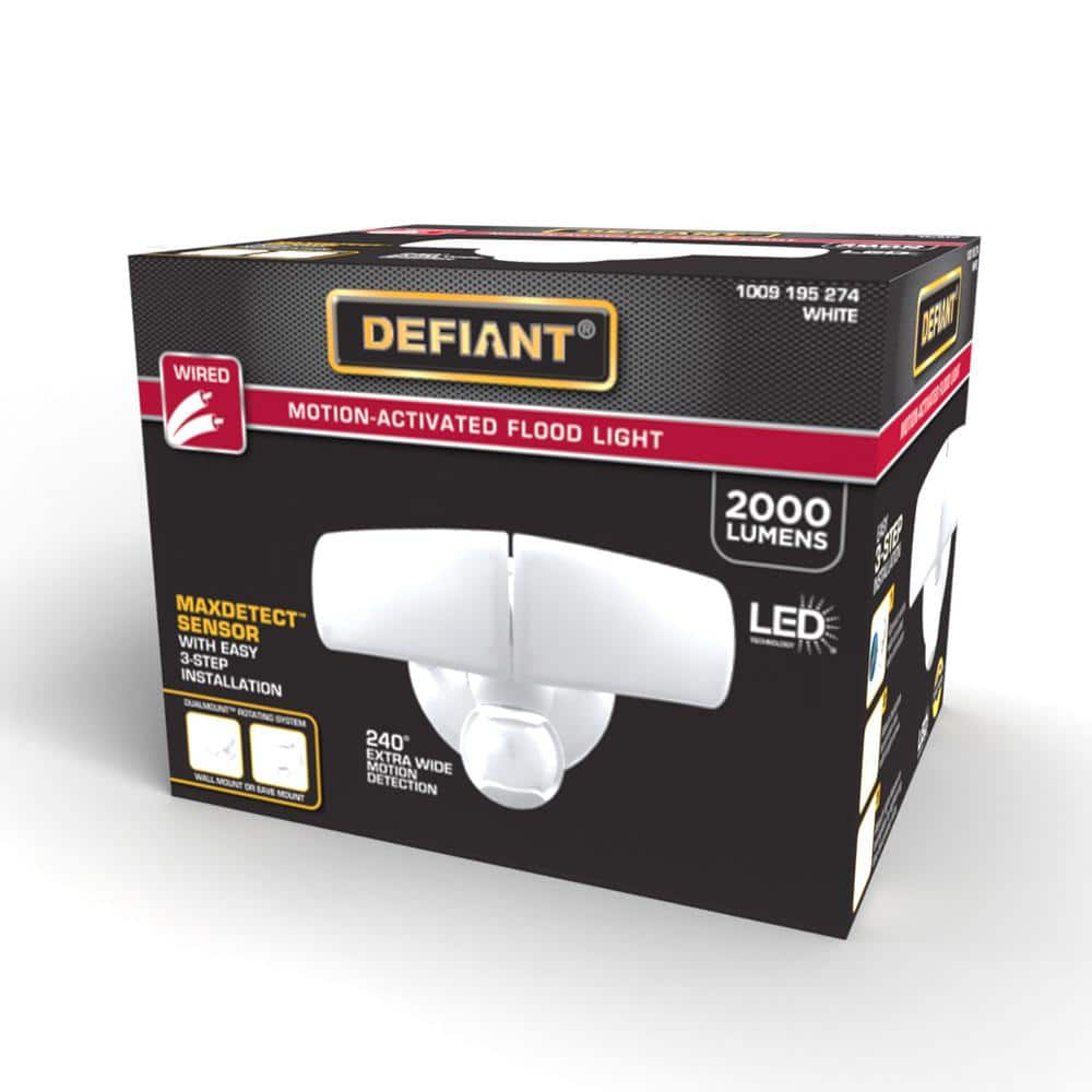 Defiant MaxDetect 240° White Motion Sensor Wired Outdoor 2-Head LED Security Flood Light 2000 Lumens (3)