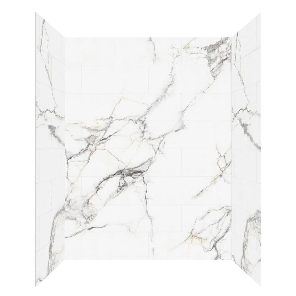 CRAFT + MAIN Jetcoat Flex 60 in. W x 80 in. H x 32 in. D 12-Piece Glue Up Composite Alcove Shower Surround in Bianco Marble (1)