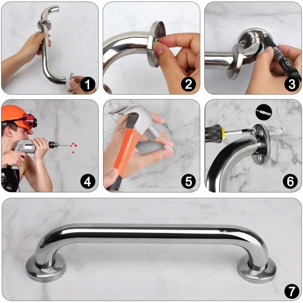 NVNOO 12 in. Stainless Steel Bathroom Grab Bar for Shower Chair Bench, Grab Bars Senior, Elderly, Handicap (2-Pack) (3)