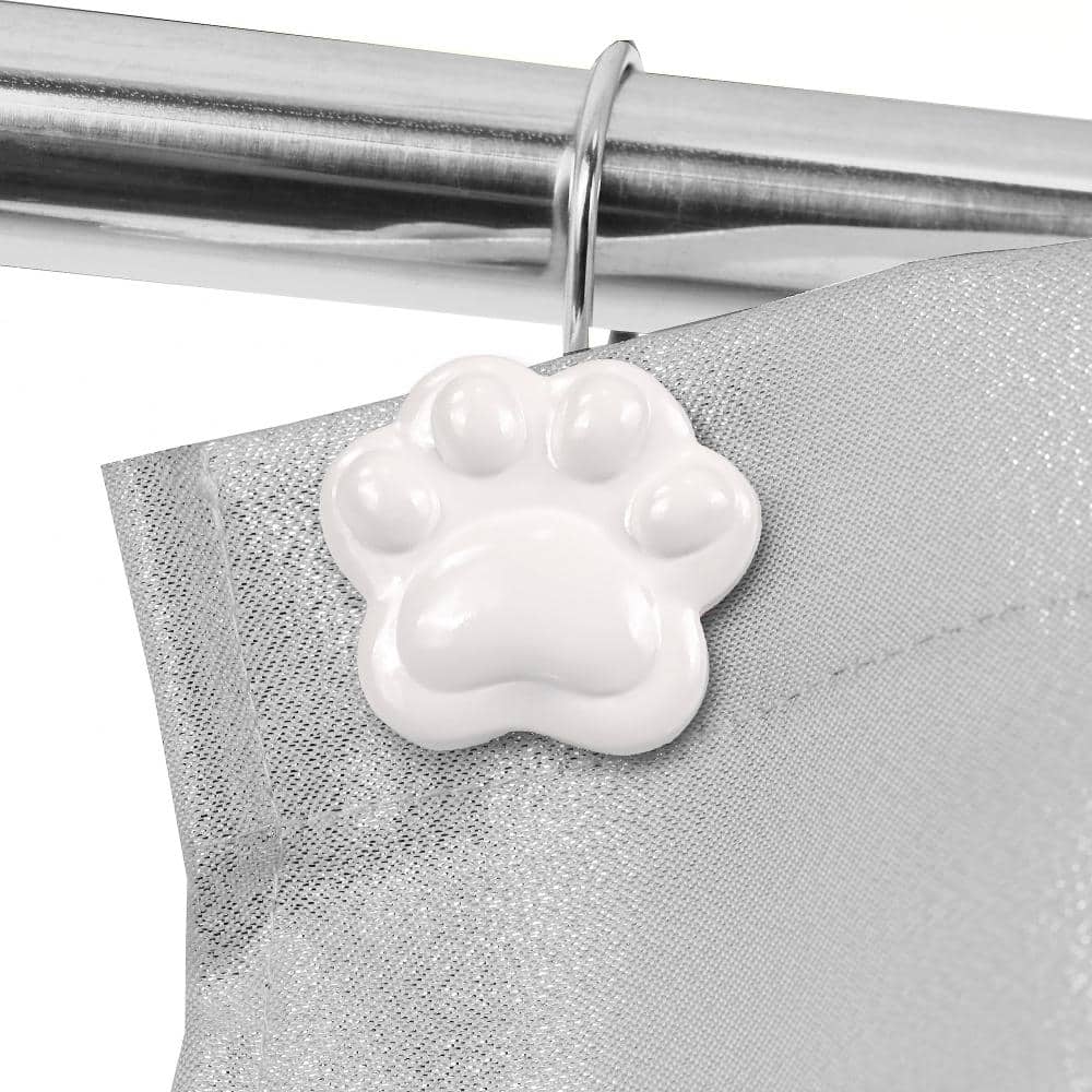 Unbranded White Paw Print Shower Curtain Hooks 12 Piece Set for Kids Bathrooms Animal Theme Rings Hangers Decor (3)