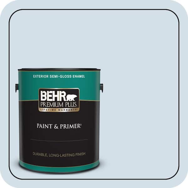 BEHR PREMIUM PLUS 1 gal. #580E-1 Rain Drop Semi-Gloss Enamel Exterior Paint & Primer (2)