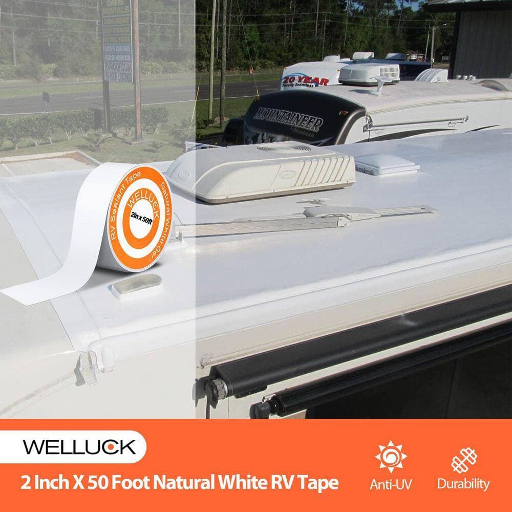 NVNOO 2 in. x 50 ft. Roof Tape for Roof Repair Camper Trailer Boat Sealing Leak Repair, UV and Waterproof, White (1-Pack) (2)