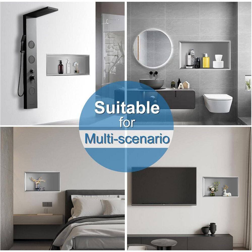 HOMEMYSTIQUE 24 in. W x 24 in. H x 4 in. D Stainless Steel Shower Niche in Brushed Nickel (3)