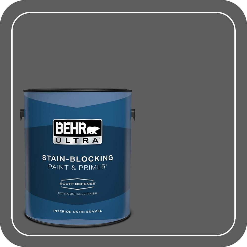 BEHR ULTRA 1 gal. #N520-6 Asphalt Gray Extra Durable Satin Enamel Interior Paint & Primer