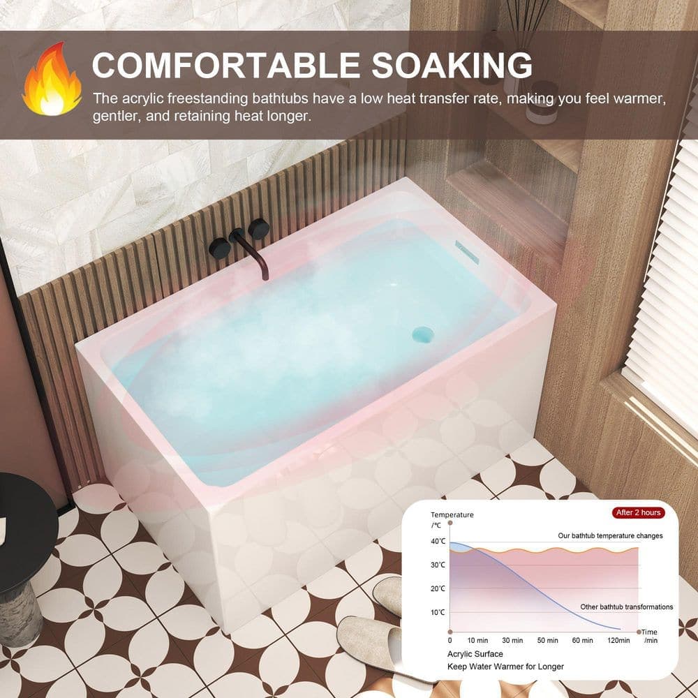 LIVACA 47.20 in. x 27.60 in. Acrylic Freestanding Soaking Bathtub with Left Drain in Gloss White durable construction (3)