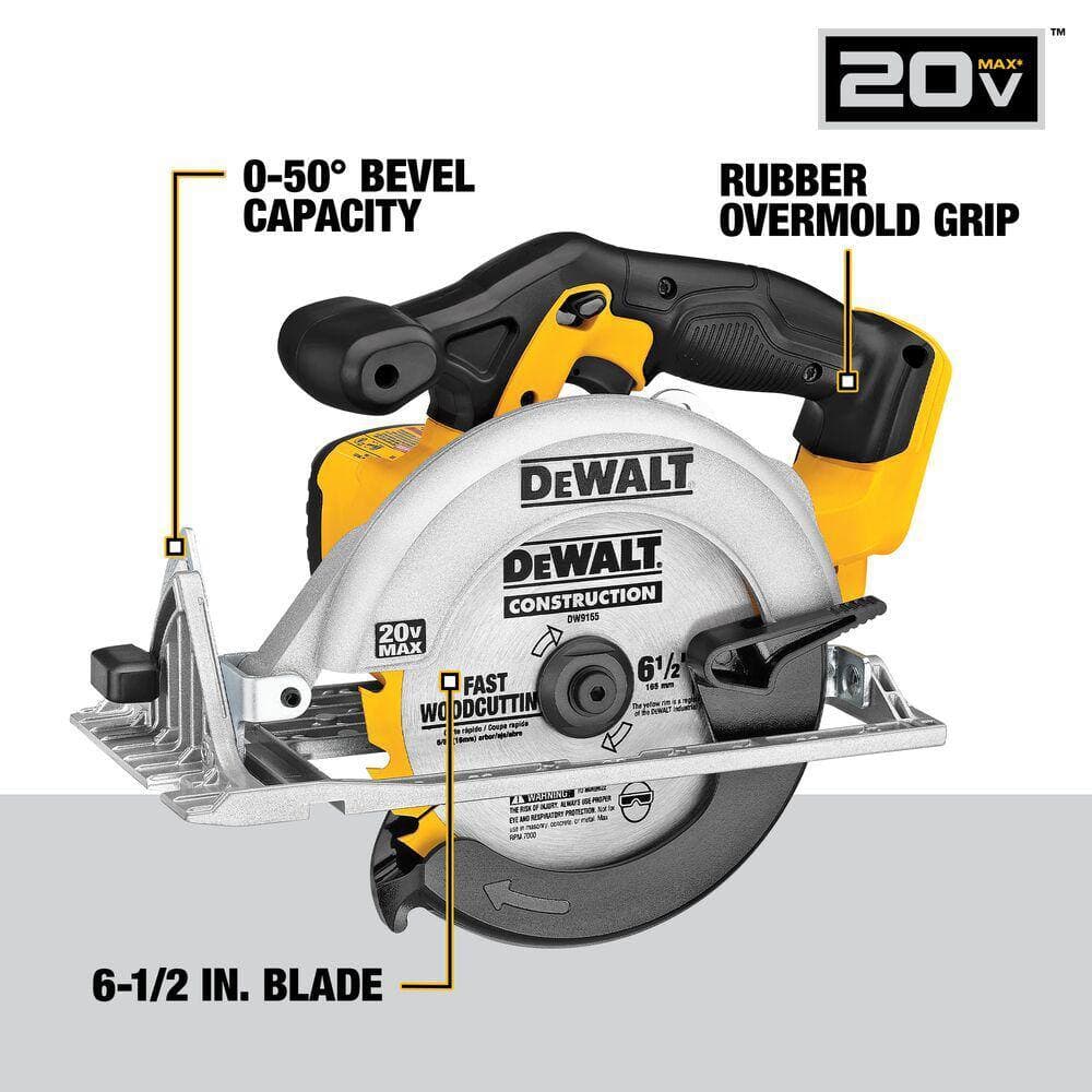 DEWALT 20V Max Lithium-Ion Cordless 6.5 in. Sidewinder Style Circular Saw with 20V Max Premium 5.0Ah Battery Pack (2)