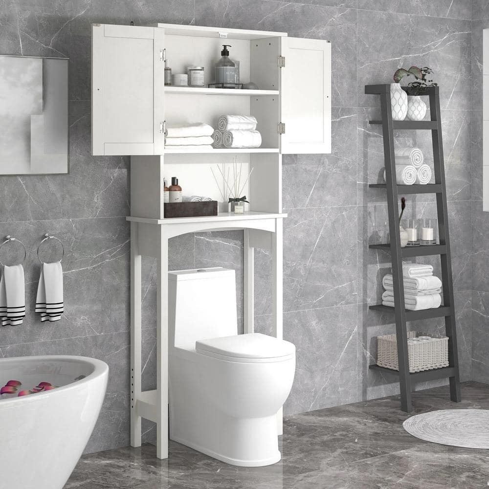 Adrinfly 23.60 in. W x 8.80 in. D x 62.20 in. H Bathroom Storage Wall Cabinet in White Over-The-Toilet Cabinet with Shelf 2-Doors (3)