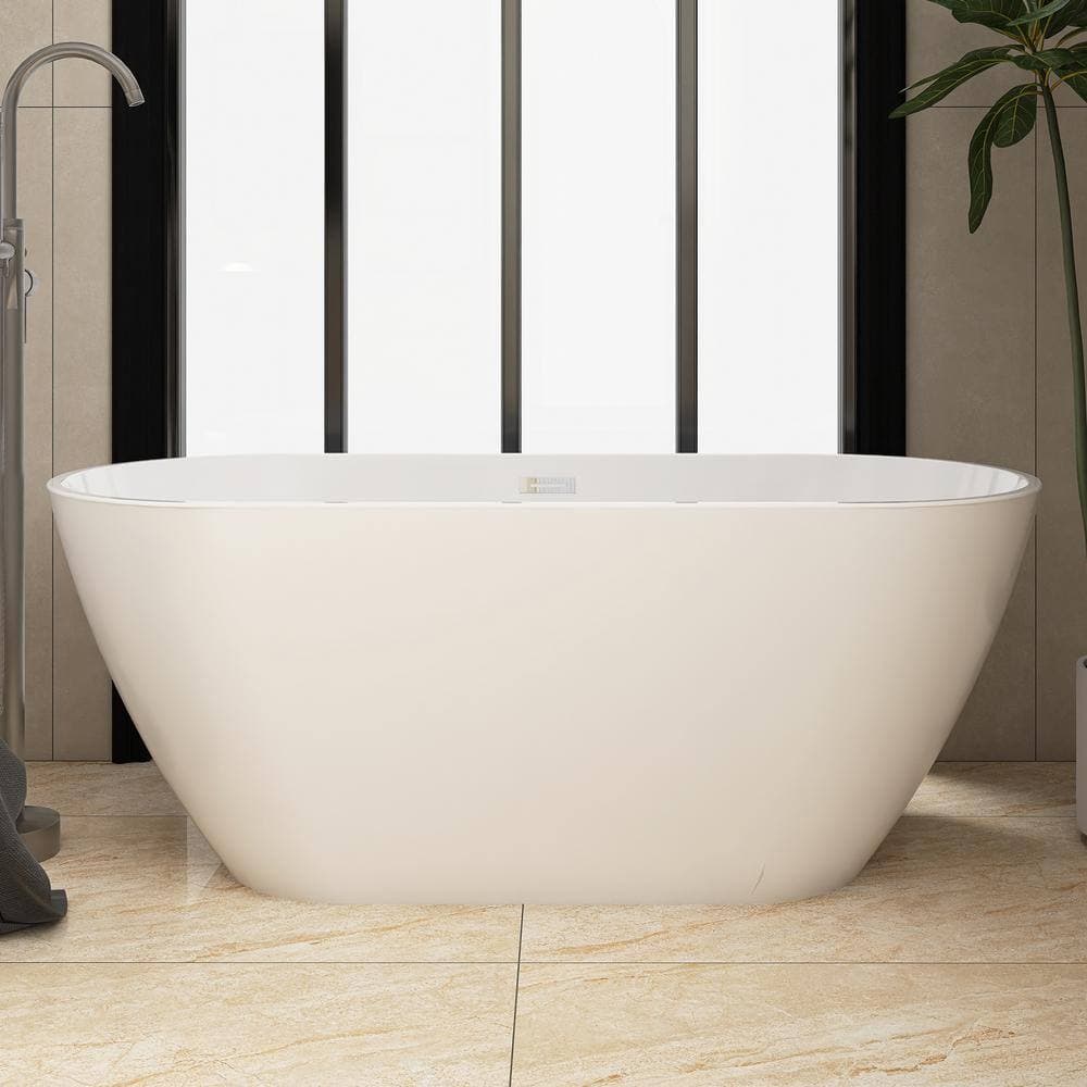 Staykiwi 60 in. x 29 in. Freestanding Soaking Bathtub with Center Drain in White (1)
