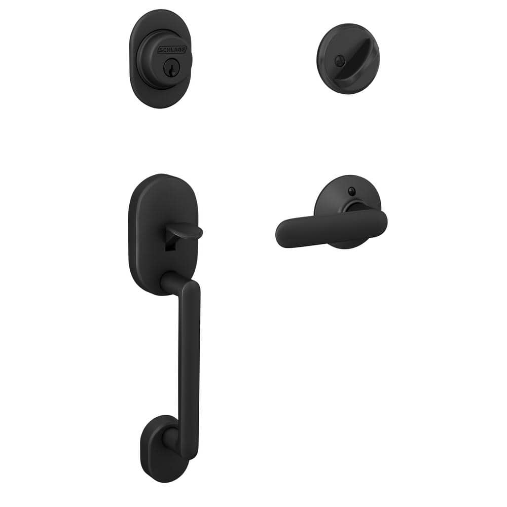 Schlage Remsen Matte Black Single Cylinder Door Handleset with Davlin Door Handle (1)