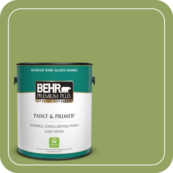 BEHR PREMIUM PLUS 1 gal. #PPU10-04 New Bamboo Semi-Gloss Enamel Low Odor Interior Paint & Primer (2)