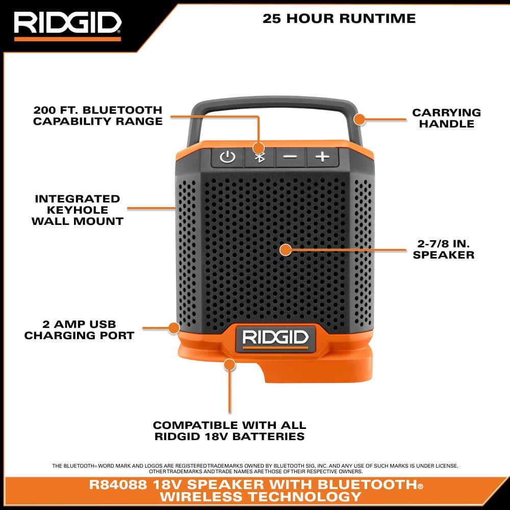 RIDGID 18V Cordless Speaker with Bluetooth Wireless Technology (Tool only) (3)