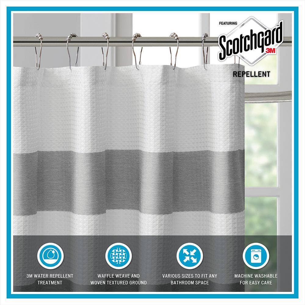 Unbranded 72 in. W x 84 in. L Gray Polyester Fiber Shower Curtain with 3M Treatment (3)