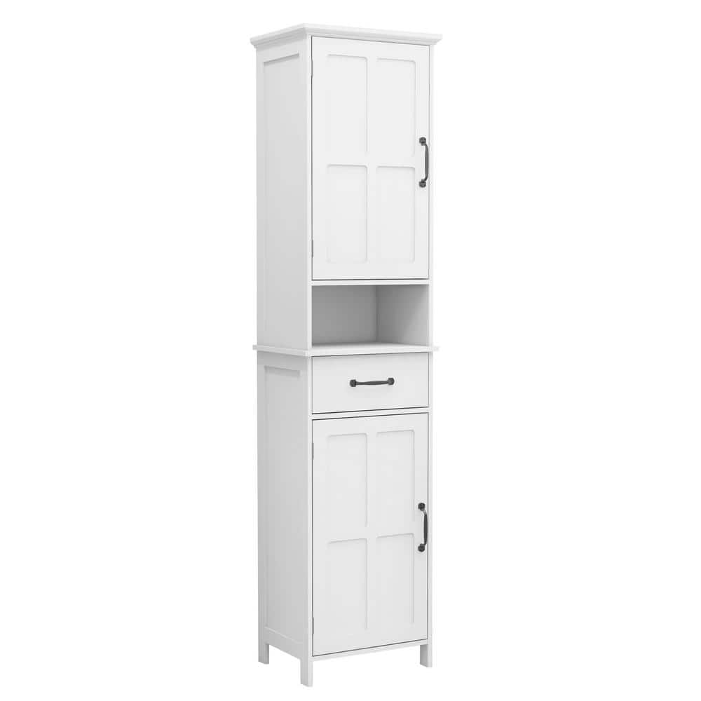 Tatahance 15.7 in. W x 11.8 in. D x 64.9 in. H White Narrow Height Slim Linen Cabinet with Double Door (1)