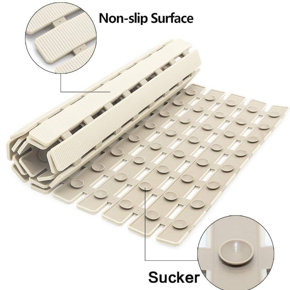 Wudkey 15.7 in. x 27.5 in. Non Slip Bathtub Mat with Suction Cups and Drain Holes in Beige, Easy Dry, Easy to Cut, Eco-Friendly (2)