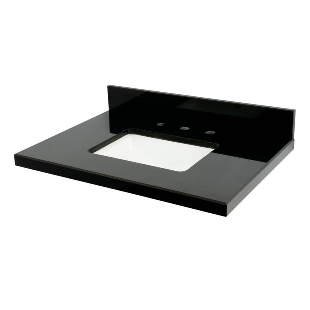 Kingston Brass Templeton 30 in. W x 22 in. D Black Granite Black Rectangular Single Sink Vanity Top in White