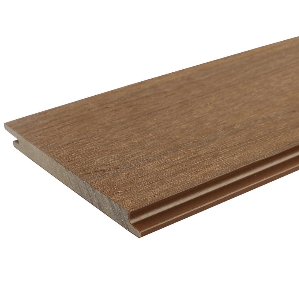 NewTechWood All Weather System 0.5 in. x 5.5 in. x 1 ft. Peruvian Teak Composite Siding Sample Board