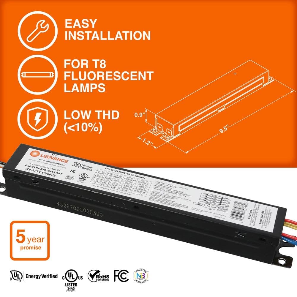 Sylvania 32-Watt 120-277 Multivolt 4-Lamp T8 High Efficiency Instant Start Electronic Replacement Ballast (3)