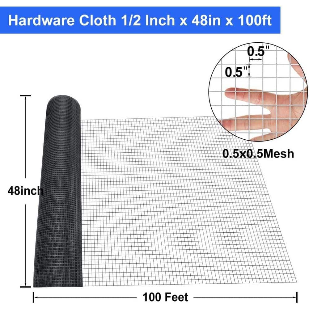 Unbranded Hardware Cloth 1/2 inch 48inx100.1ft 19 Gauge PVC Vinyl Coated Square Chicken Wire Fence Mesh Roll Garden Bed Supports (2)