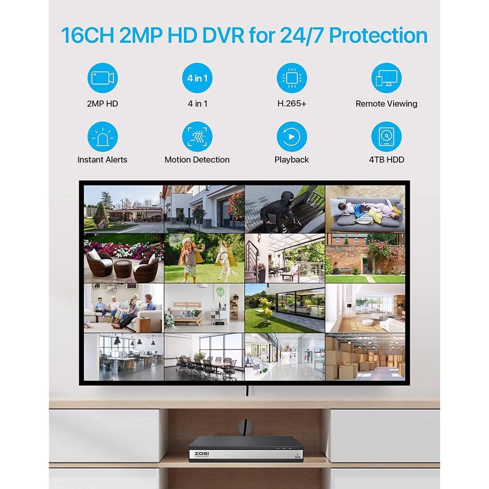 ZOSI 16-Channel 1080p 4TB Hard Drive DVR Security Camera System with 16 Wired Bullet Cameras (2)